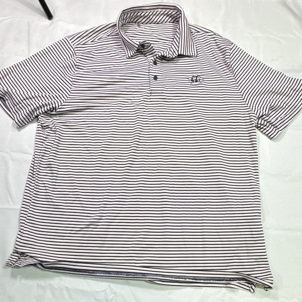 Under Armour UA x Michigan Men's L Pink/Blue/White Striped SS Golf 1/4 Zip Polo